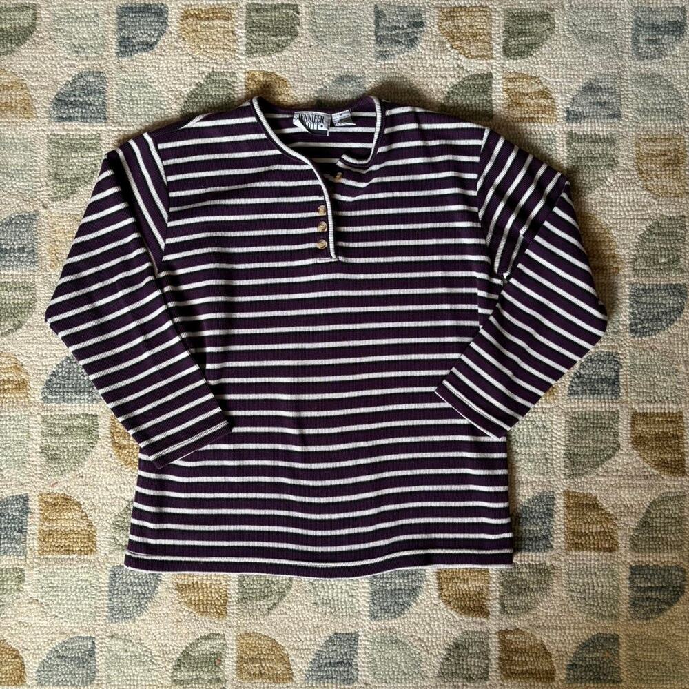 90s Purple Grunge Oversized Striped Vintage Henley Nautical Jennifer Scott